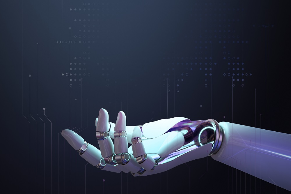 3d robot hand background ai technology side view